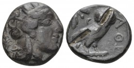 Attica, Athens Tetradrachm circa 359-336, AR 22.5mm., 16.88g. Helmeted head of Athena r. Rev ΑΘΕ Owl standing r., head facing, olive twig and crescent...