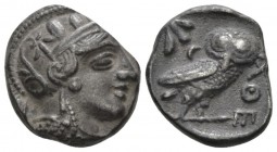 Attica, Athens Tetradrachm circa 359-336, AR 22.5mm., 16.96g. Helmeted head of Athena r. Rev ΑΘΕ Owl standing r., head facing, olive twig and crescent...
