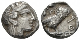 Attica, Athens Tetradrachm ate 4th early III century, AR 23mm., 16.74g. Head of Athena r., wearing crested Attic helmet. Rev. AΘE Owl, with closed win...