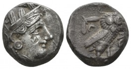 Attica, Athens Tetradrachm circa 353-294, AR 21.5mm., 17.18g. Helmeted head of Athena r. Rev. AΘE Owl standing r., head facing; behind, olive sprig an...