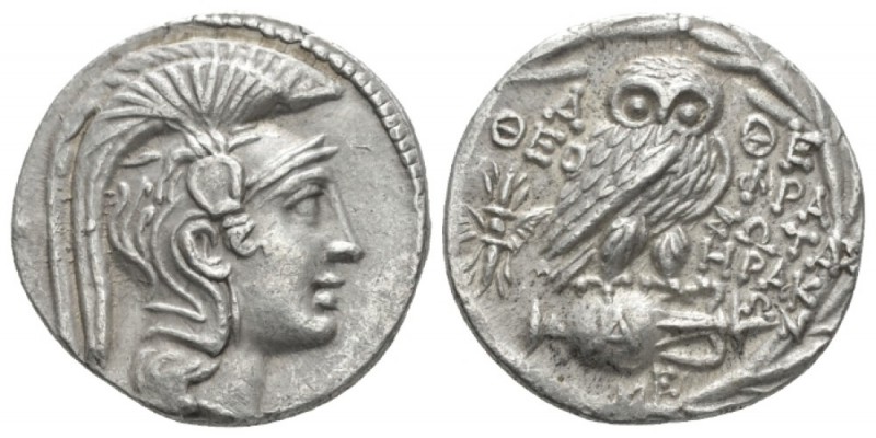 Attica, Athens Tetradrachm circa 130-129, AR 28.5mm., 16.78g. Helmeted head of A...