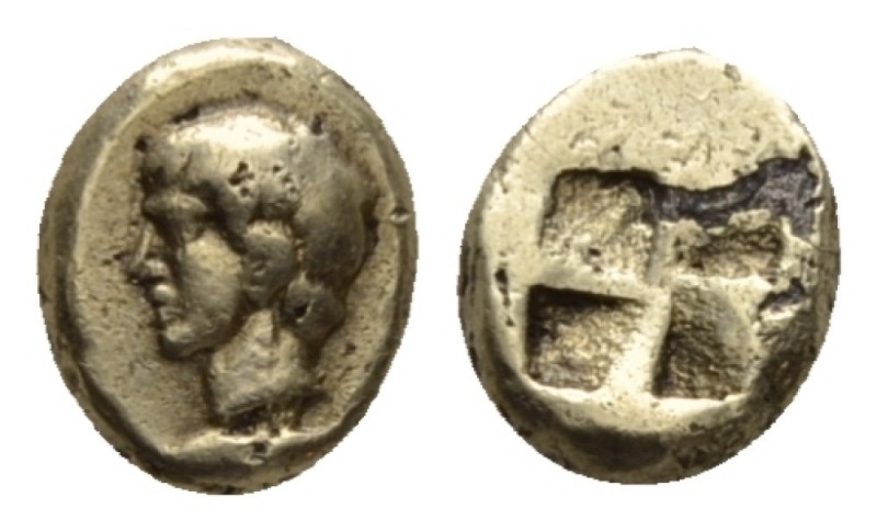 Mysia, Cyzicus Hemihecte circa 450-430, EL 8mm., 1.17g. Male head l. Rev. Quadri...