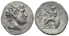 Kingdom of Pergamum, Attalos I, 241-197 Tetradrachm Pergam 241-235, AR 30.5mm., 16.50g. Laureate head of Philetairos r. Rev. ΦIΛETAIPOY Athena seated ...