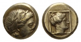 Lesbos, Mytilene Hecte circa 377-326, EL 10mm., 2.53g. Laureate head of Apollo r. Rev. Female head (Artemis?) right within linear square. Bodenstedt 9...