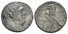 Phoenicia, Tyre Tetradrachm 35-36, AR 24mm., 12.20g. Laureate bust of Melqart r., lion's skin tied at neck. Rev. Εagle standing l. on prow, palm over ...