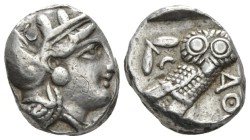 Judaea, Athens Tetradrachm after 353 BC, AR 20.5mm., 17.25g. Head of Athena r. with frontally depicted eye, wearing crested Attic helmet decorated wit...