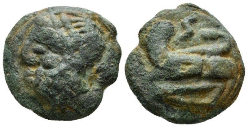 Semis circa 215-212, Æ 31mm., 37.37g. Laureate head of Saturn l. Rev. Prow l.; a...