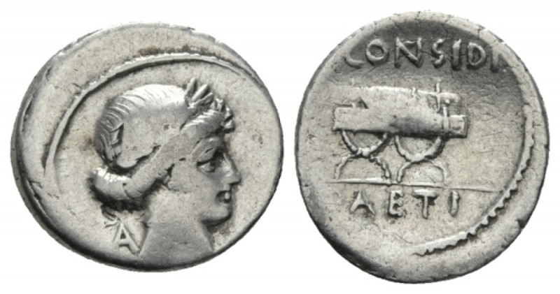 C. Considius Paetus. Denarius 46, AR 20mm., 3.69g. Laureate head of Apollo r.; b...