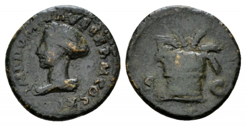 Domitian, 81-96 Quadrans 85, Æ 18mm., 2.63g. Draped bust of Ceres l., wearing wr...