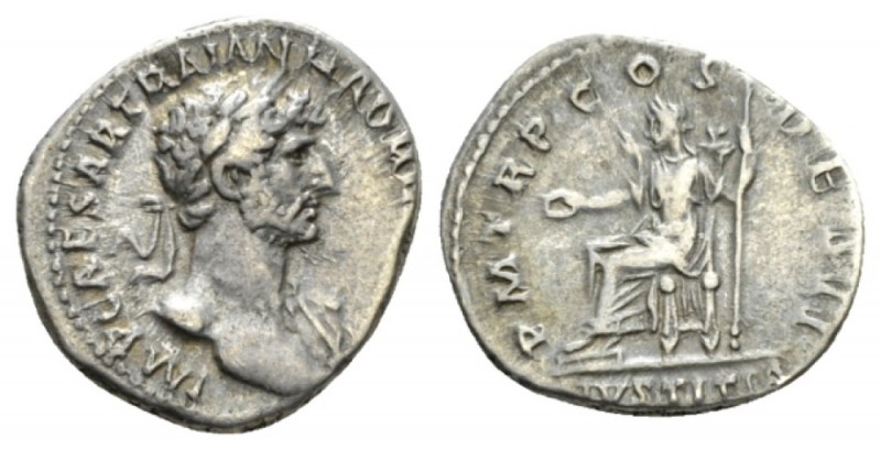 Hadrian, 117-138 Denarius 117, AR 18mm., 3.39g. Laureate bust r., drapery on l. ...