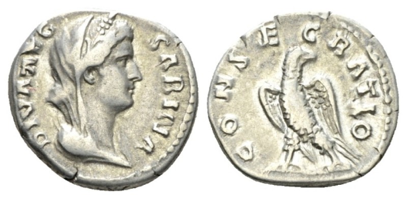 Sabina, wife of Hadrian Denarius 137-138, AR 17.5mm., 3.38g. Veiled and draped b...