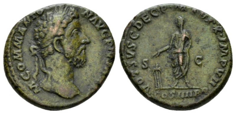 Commodus, 177-192 As 184-185, Æ 25mm., 10.46g. Laureate head r. Rev. VOT SVSC DE...