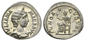 Julia Mamaea, mother of Severus Alexander Denarius 225, AR 20mm., 3.21g. IVLIA MAMAEA AVG Draped and diademed bust r. Rev. IVNO AVGVSTAE Juno seated l...