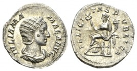 Julia Mamaea, mother of Severus Alexander Denarius 222-235, AR 20mm., 2.46g. IVLIA MAMAEA AVG Diademed and draped bust r. Rev. FELICITAS PVBLICA Felic...