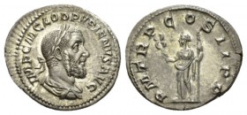 Pupienus, 238 Denarius Jan.- Feb. 238, AR 21.5mm., 3.17g. Laureate and draped bust r. Rev. Felicitas standing l;., holding caduceus and sceptre. RIC 6...