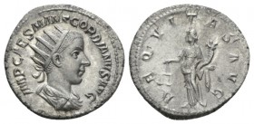 Gordian III, 238-244 Antoninianus 240, AR 22mm., 3.65g. IMP CAES MANT GORDIANVS AVG Radiate, draped and cuirassed bust r. Rev. AEQVITAS AVG Aequitas s...