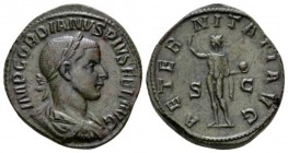 Gordian III, 238-244 Sestertius 241-243, Æ 30mm., 23.69g. Laureate, draped, and cuirassed bust r. Rev. Aeternitas standing l., raising hand and holdin...