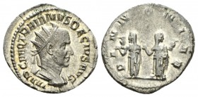 Trajan Decius, 249-251 Antoninianus 249-251, AR 23mm., 4.14g. IMP C M Q TRAIANVS DECIVS Radiate and draped bust right. Rev. PANNONIAE The two Pannonia...