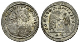 Aurelian, 270-275 Antoninianus Siscia 272-274, Æ 23.5mm., 3.57g. Radiate and cuirassed bust r. Rev. Emperor standing r., clasping hands with Concordia...