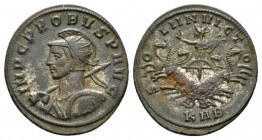 Probus, 276-282 Antoninianus Serdica 277, Æ 23.5mm., 3.75g. IMP C M AVR PROBVS P AVG Radiate, helmeted and cuirassed bust l., holding shield and spear...