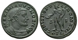 Galerius Maximianus as Caesar, 293-305 Follis Treveri circa 303-305, Æ 27.5mm., 8.76g. MAXIMIANVS NOBIL C Laureate and cuirassed bust r. Rev. GENIO PO...