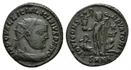 Licinius, 308-324 Follis Alexandria 321 - 324, Æ 18.5mm., 3.26g. Radiate, draped and cuirassed bust right. Rev. IOVI CONS – ERVATORI Jupiter standing ...