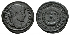 Constantine I, 307-337 Follis Ticinum 320, Æ 19.5mm., 2.48g. CONSTANTINVS AVG Radiate head r. Rev. D N CONSTANTINI MAX AVG VOT / * / XX within wreath ...