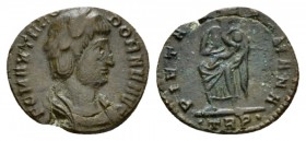 Theodora, wife of Constantius I Follis circa 337 - 340, Æ 15.5mm., 1.61g. FL MAX THEO-DORAE AVG Draped bust right. Rev. PIETAS ROMANA Pietas standing ...