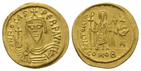 Phocas, 602-610 Solidus circa 603-607, AV 21mm., 4.38g. D N FOCAS PERP AVG Crowned, draped and cuirassed bust facing, holding globus cruciger. Rev VIC...