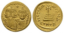 Heraclius and colleagues, 610 – 641 Solidus 629-631, AV 20mm., 4.42g. dd NN HERACLIVS ET HERAC CONSTANTIN Facing bust of Heraclius, with long beard on...