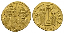 Constans II, September 641 – 15 July 678, with colleagues from 654 Solidus circa 661-663, AV 19mm., 4.44g. d N CONsT – ANY Facing bust of Constans II,...