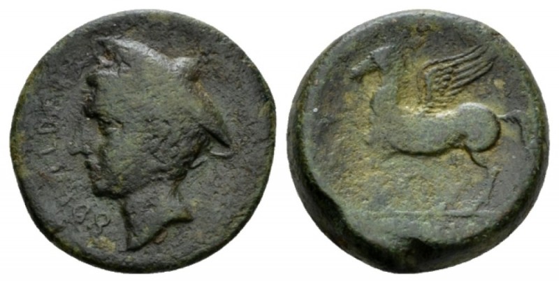 Frentani, Frentrum Obol Mid III century, Æ 20.5mm., 7.77g. Head of Mercury l., w...