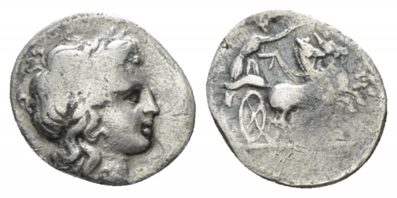 Campania, Neapolis Triobol circa 300-275, AR 13.5mm., 1.30g. Laureate head of Ap...