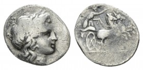 Campania, Neapolis Triobol circa 300-275, AR 13.5mm., 1.30g. Laureate head of Apollo r. Rev. Nike in biga r. Sambon 554. SNG France 811. ANS 424. Hist...