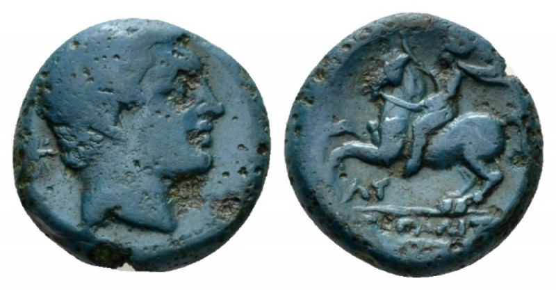 Campania, Neapolis Hemiobol circa 250-225, Æ 15.5mm., 3.75g. Male head r.; behin...