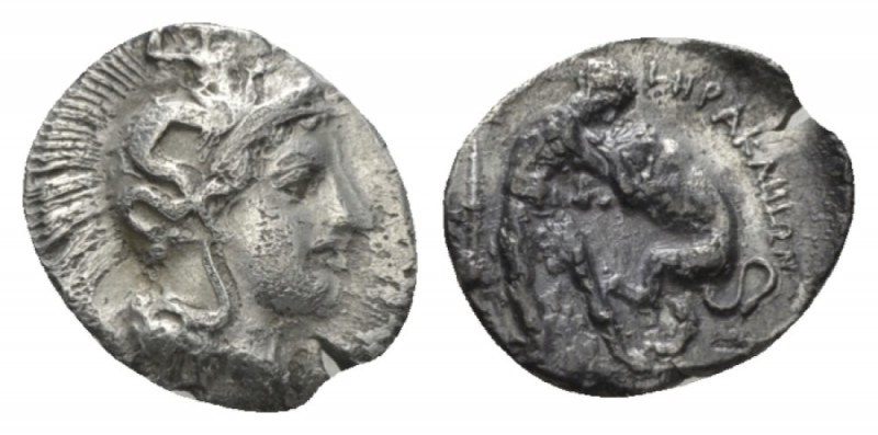 Lucania, Heraclea Diobol circa 433-330, AR 13mm., 1.07g. Head of Athena r., wear...