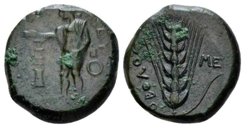 Lucania, Metapontum Obol circa 425-350, Æ 21mm., 8.49g. Hermes standing l., hold...