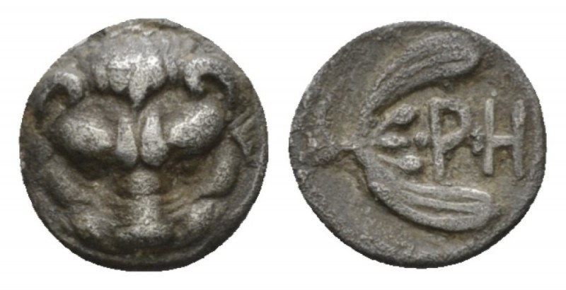 Bruttium, Rhegium Litra circa 420-410, AR 10mm., 0.75g. Lion's mask facing. Rev....