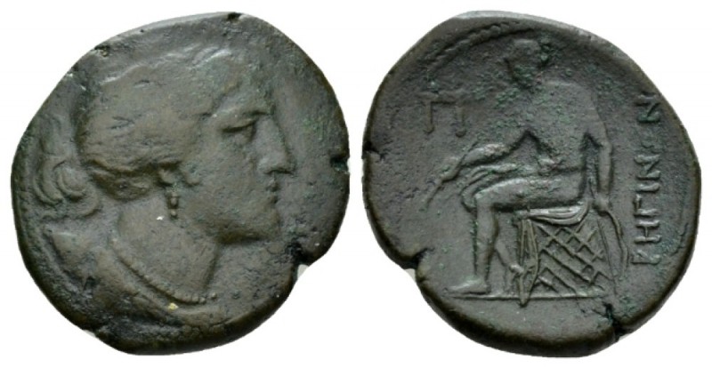 Bruttium, Rhegium Pentonkion circa 260-215, Æ 23.5mm., 10.34g. Bust of Artemis r...