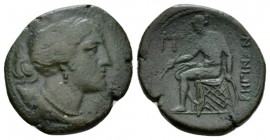 Bruttium, Rhegium Pentonkion circa 260-215, Æ 23.5mm., 10.34g. Bust of Artemis r. Rev. ΡΗΓΙΝΩΝ Apollo seated on omphalos l.; in l. field, Π(mark of va...