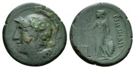 Bruttium, Rhegium Pentonkia circa 215-150, Æ 21.5mm., 5.26g. Head of Athena l., wearing helmet decorated with griffin. Rev. Athena Nikephoros standing...
