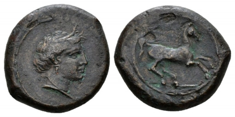 Sicily, Aitna Hexas circa 357-344, Æ 20mm., 7.87g. Head of Persephone r., wearin...