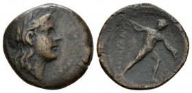 Sicily, Agrigentum Bronze circa 240-212, Æ 25mm., 9.25g. Laureate head of Zeus Hellanios r. Rev. AKPAGAN-TINΩ Nude warrior advancing r., hurling a spe...