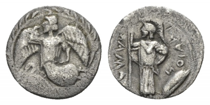Sicily, Camarina Litra circa 431-435, AR 12.5mm., 0.70g. KAM – AR Nike flying l....