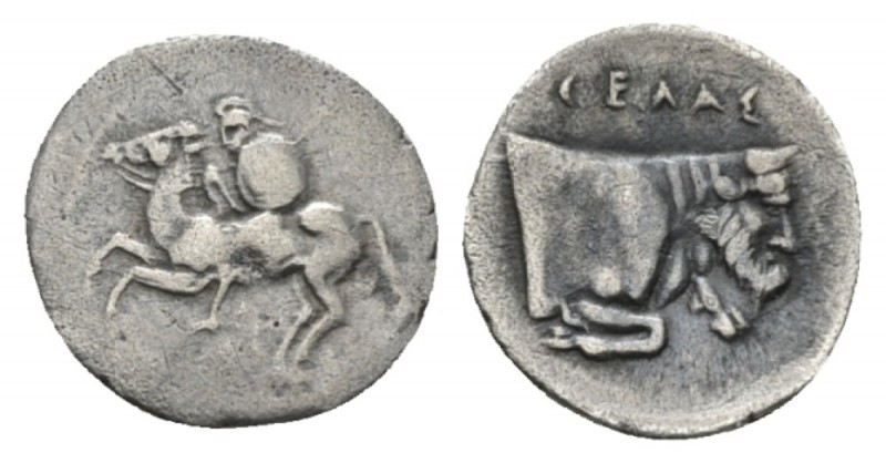 Sicily, Gela Litra circa 430-425, AR 13mm., 0.51g. Warrior on horseback l. Rev. ...