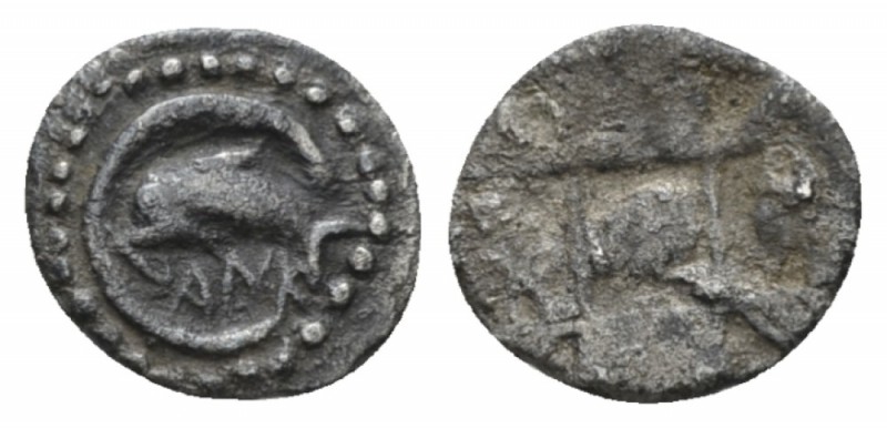 Sicily, Messana _Zankle Litra circa 500-493, AR 11.5mm., 0.73g. ΔΑΝΚLΕ Dolphin s...