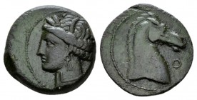 The Carthaginians in Sicily and North Africa, Carthago (?) Bronze circa 300-264, Æ 19.5mm., 5.00g. Head of Tanit-Persephone l. Rev. Horse's head r. Ac...