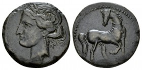 The Carthaginians in Sicily and North Africa, Carthage Trihemishekel circa 203-201, Æ 25.5mm., 9.37g. Head of Tanit l. Rev. Horse advancing r., head r...