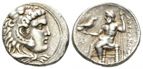 Kingdom of Macedon, Alexander III, 336 – 323 Tarsus Teatradrachm circa 333-327, AR 16.5mm., 17.09g. Head of Herakles right, wearing lion skin. Rev. Ze...