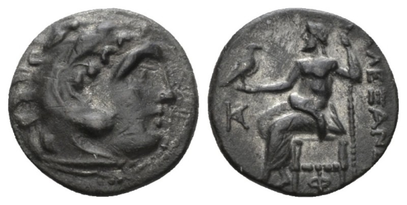 Kingdom of Macedon, Kolophon Drachm 310-301, AR 17.5mm., 3.88g. Head of Herakles...